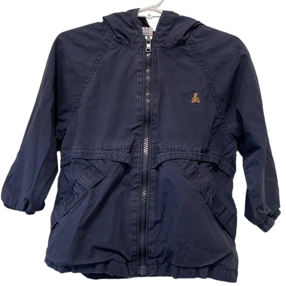 Gap Navy Blue Hooded Teddy Bear Lightweight Raincoat Windbreaker Size 3